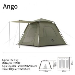 Naturehike Ango Pop Up (UPF 50+) Otomatik 3 Kişilik Aile Çadırı-Haki - 2